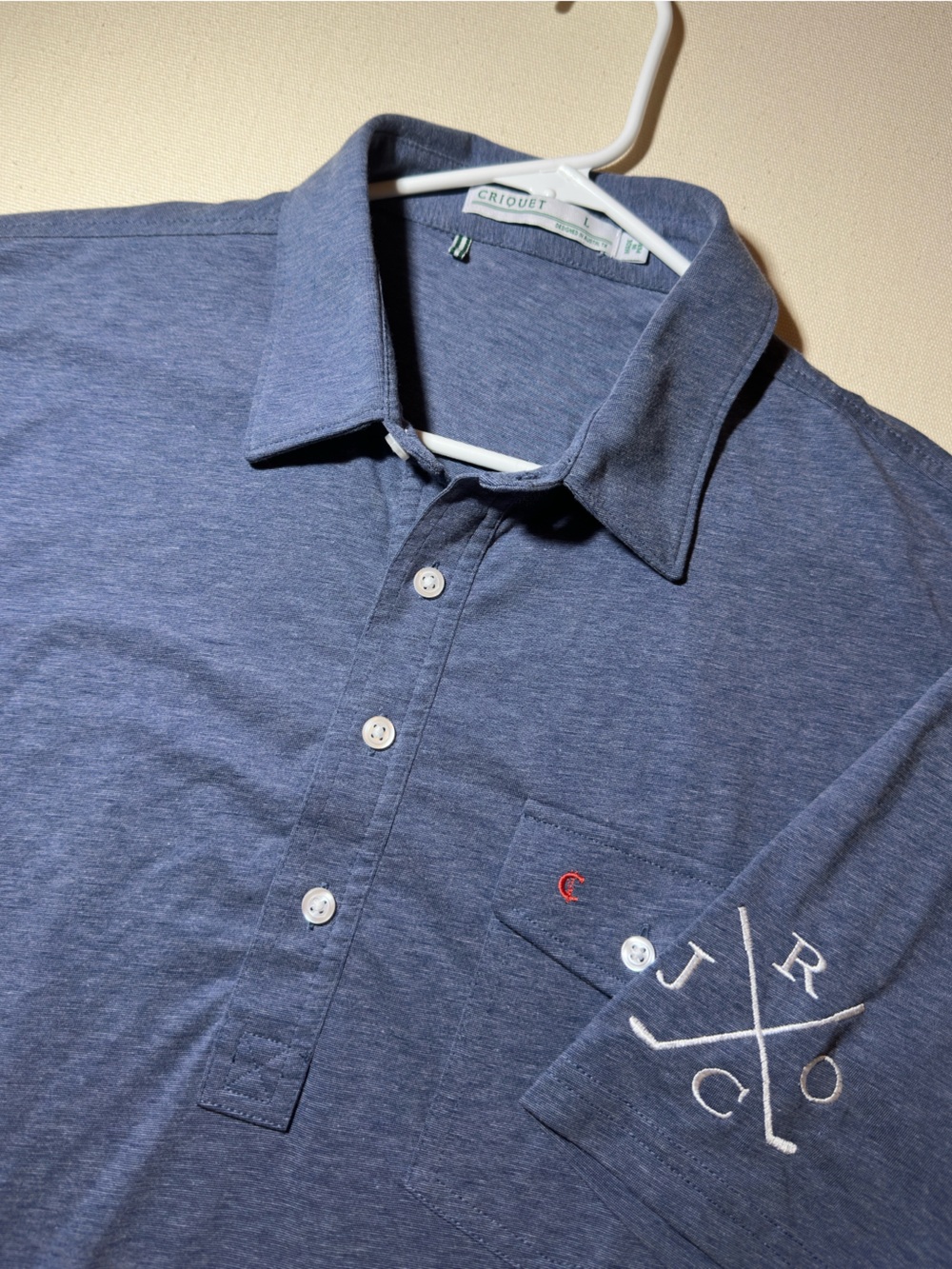 Criquet Men's Heather Blue Polo with Embroidered Sleeve